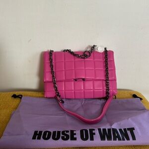 New House of Want Crossbody and shoulder bag in pink& semi metallic strap/clasp